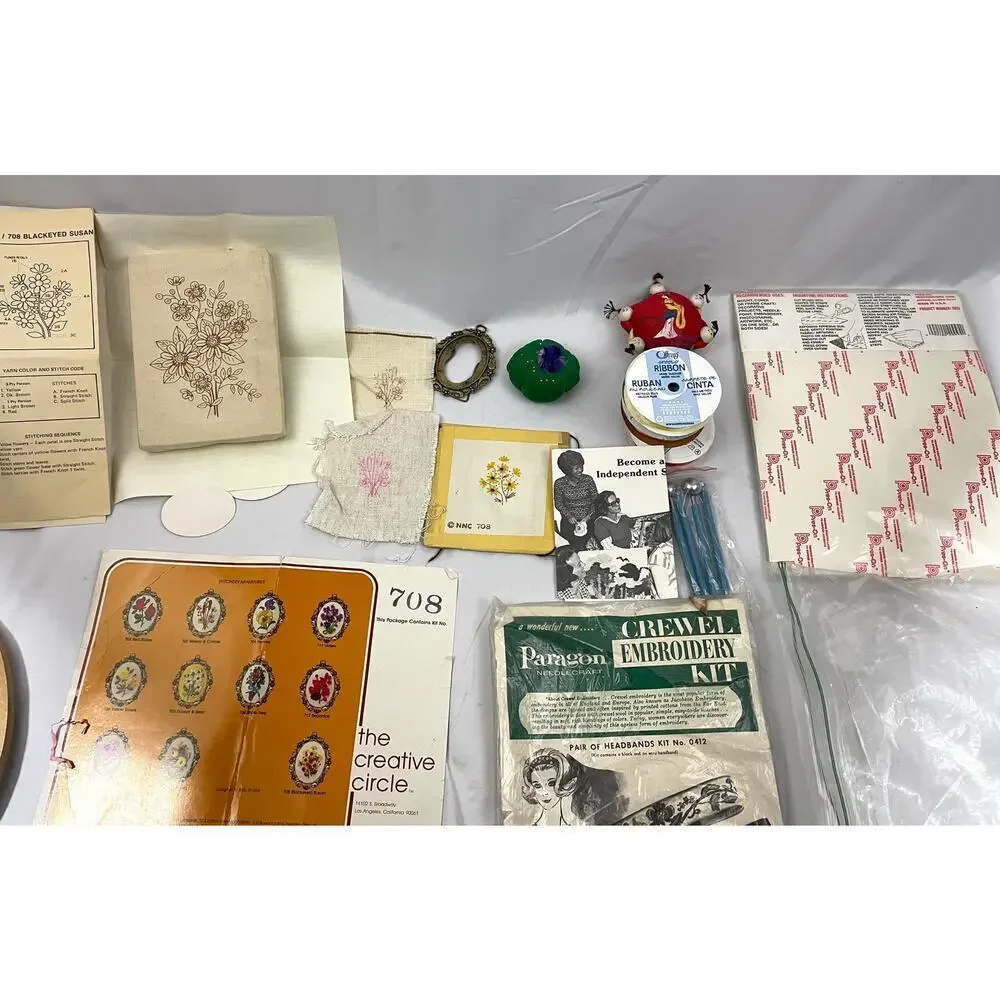 VTG Lot‎ Craft Supplies Paragon Embroidery Kit Ribbon Stitchery Mini Pin Cushion